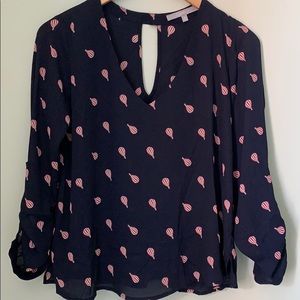 NWOT Navy Hot Air Balloon Peekaboo Blouse